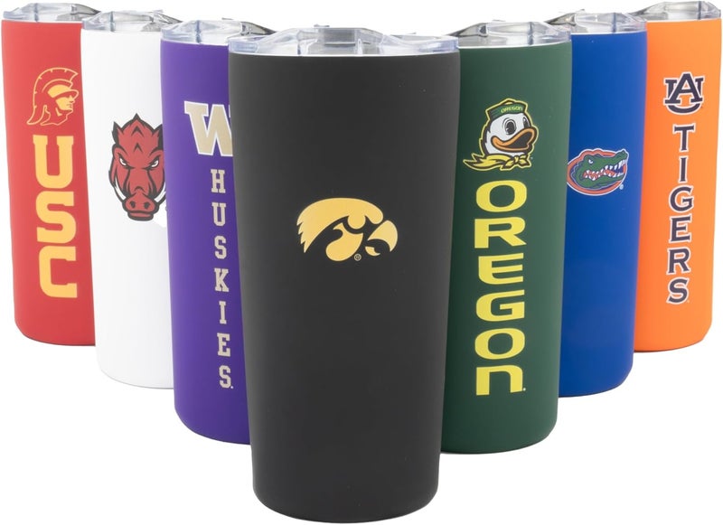Decorvo Officially Licensed Collegiate Stainless Steel Tumbler - Double Walled Insulated Travel Tumbler with Slide Lid - 18 oz (Iowa Logo - Black) - Image 1
